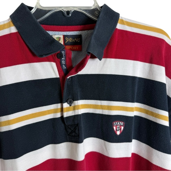 Vintage 90s State of the Art Striped Polo Shirt Size Large Cotton Short Sleeve - Picture 6 of 7